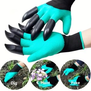 1 Pair of Waterproof Gardening Gloves with Claws, Designed for Digging And Planting - Thorn-Resistant Latex, Suitable for Hand Washing Flowers And Vegetables Outdoors, Featuring a Green And Black Design.