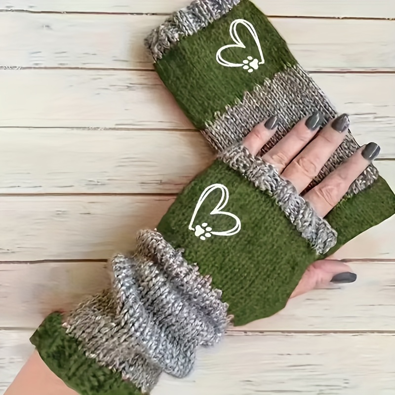 Five Color Options for Women'S Elegant Heart-Shaped Decorative Color-Blocking Vintage Fingerless Gloves - Touchscreen Compatible for Winter Warmth, Featuring Purple-Gray Stripes, Elastic Cuffs Suitable for Smartphoneu002FCamera Use