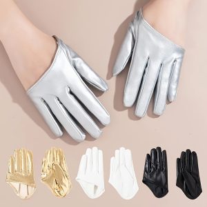 3 Pairs Random Color Ladies' PU Leather Stage Performance Decoration Fingertip Gloves, Runway Decoration Gloves, Outdoor Cycling, Party and Festival Activities