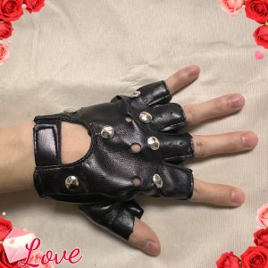 Halloween Rivet Non Mainstream Half Finger Gloves, Gothic Punk Style Gloves, Street Dance Half Finger Gloves, Exposed Finger Performance Gloves, Halloween, Holiday Party Dress up Gifts