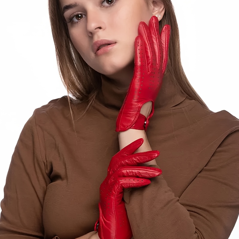 Top Layer Sheepskin 1 Pair Top Layer Sheepskin Gloves Women'S Warm Breathable Perforated Outdoor Riding Sports Gloves Single Layer Thin Gloves