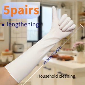 5 pairs, 15.35-inch extended nitrile gloves, thickened dishwashing gloves, touch screen, anti slip