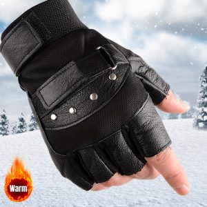 Unisex Adult Half Finger Genuine Leather Gloves for Men