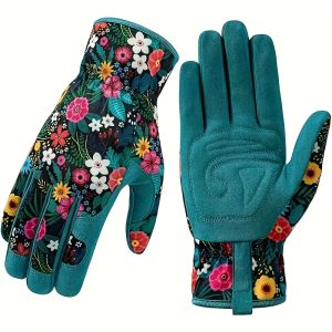 Floral Print Polyester Garden Gloves, Breathable Ambidextrous Work Gloves, Lead & PVC Free, Easy Care - Outdoor Gardening Hand Protection